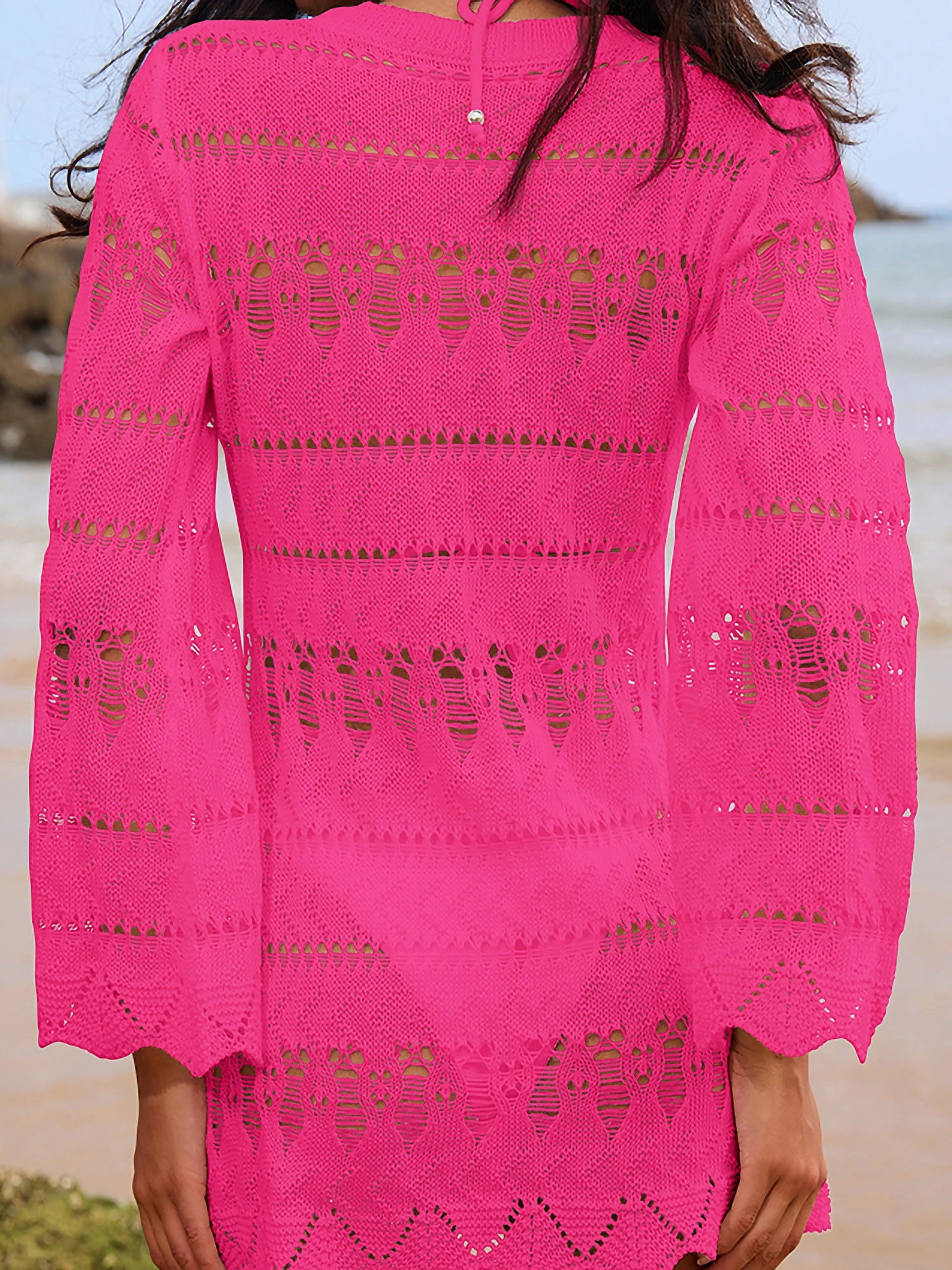 Crochet Long Sleeve Beach Dress Cover Ups