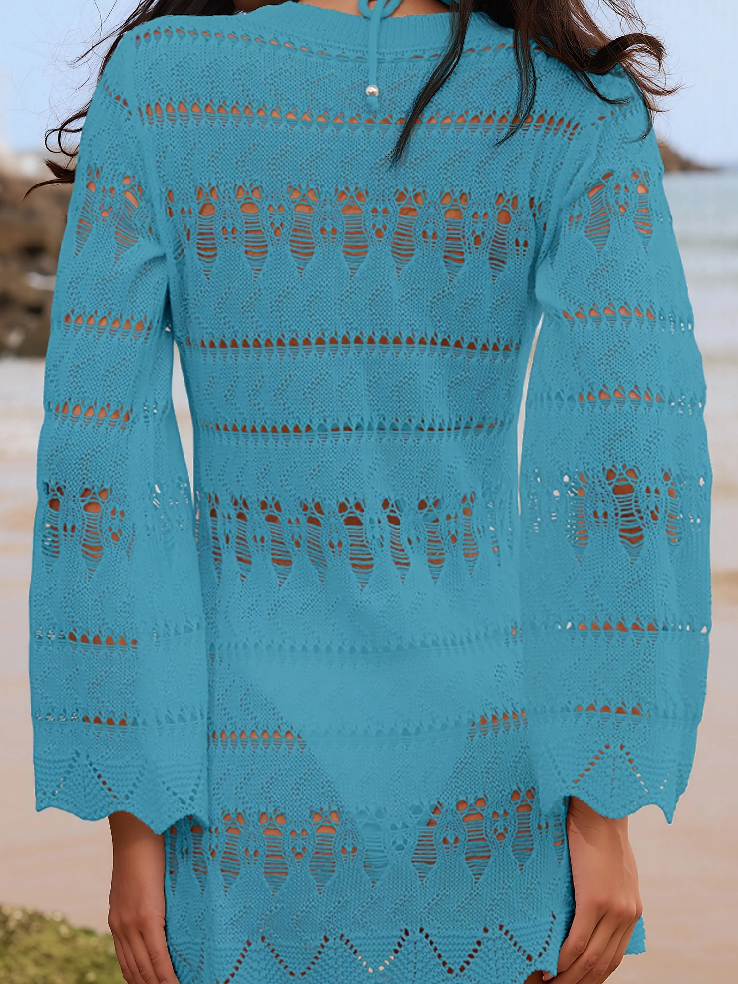 Crochet Long Sleeve Beach Dress Cover Ups