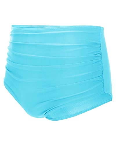 Flattering High Waisted Bikini Bottom Shirred Tankinis Brief-Blue