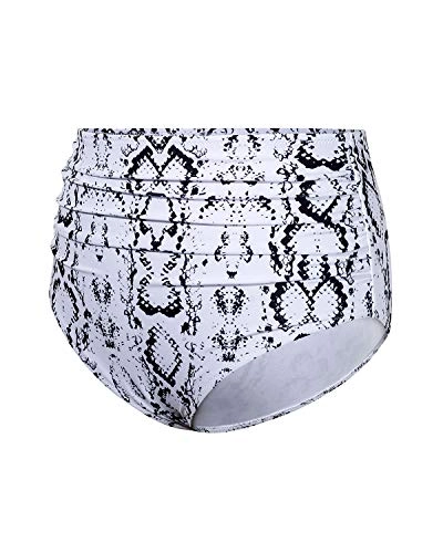High Waisted Bikini Bottom Retro Ruched Swim Short Shirred Tankinis Brief-Snake Print