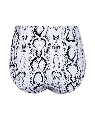 High Waisted Bikini Bottom Retro Ruched Swim Short Shirred Tankinis Brief-Snake Print
