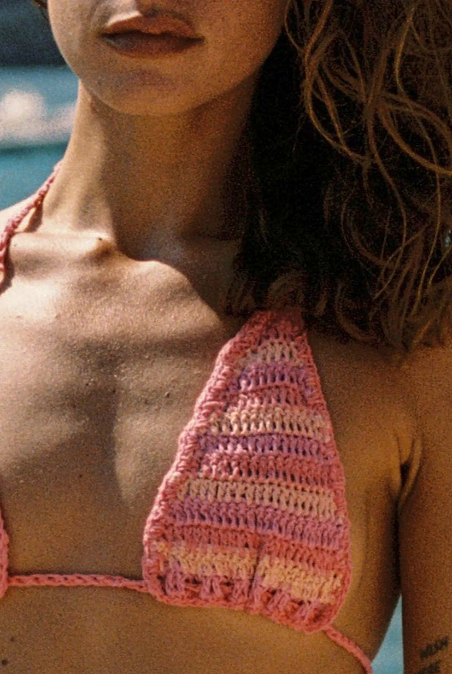 Ibiza Crochet Triangle Top - Pink Stripe