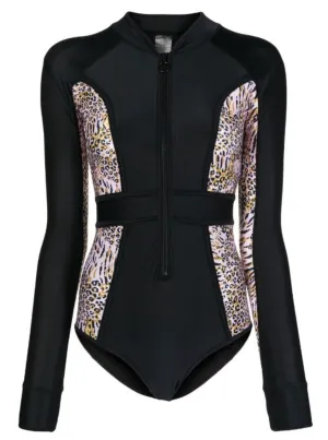 Long Sleeve Paddle Suit | Black & Leopard Print