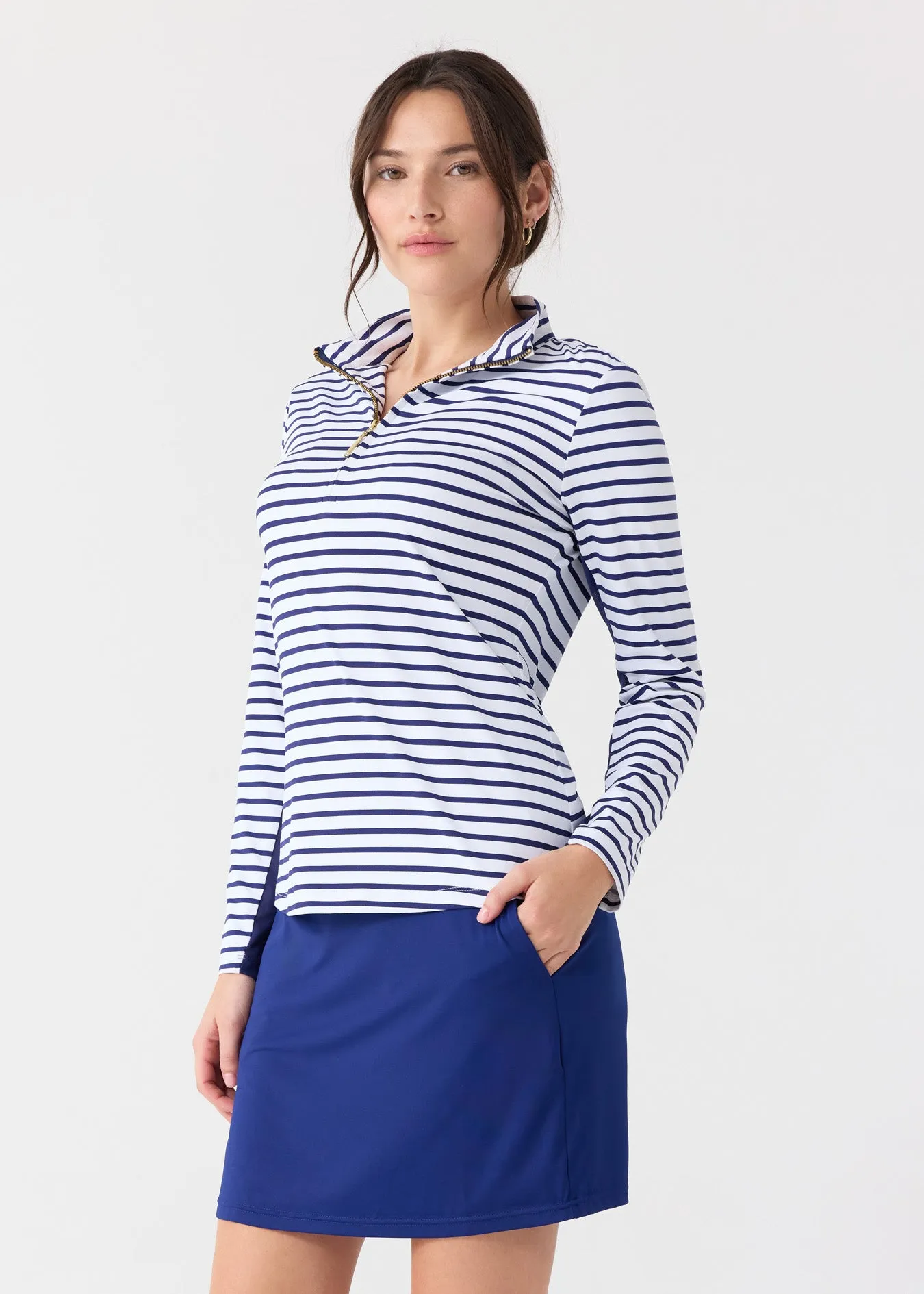 Navy Stripe 1/4 Zip Sport Top