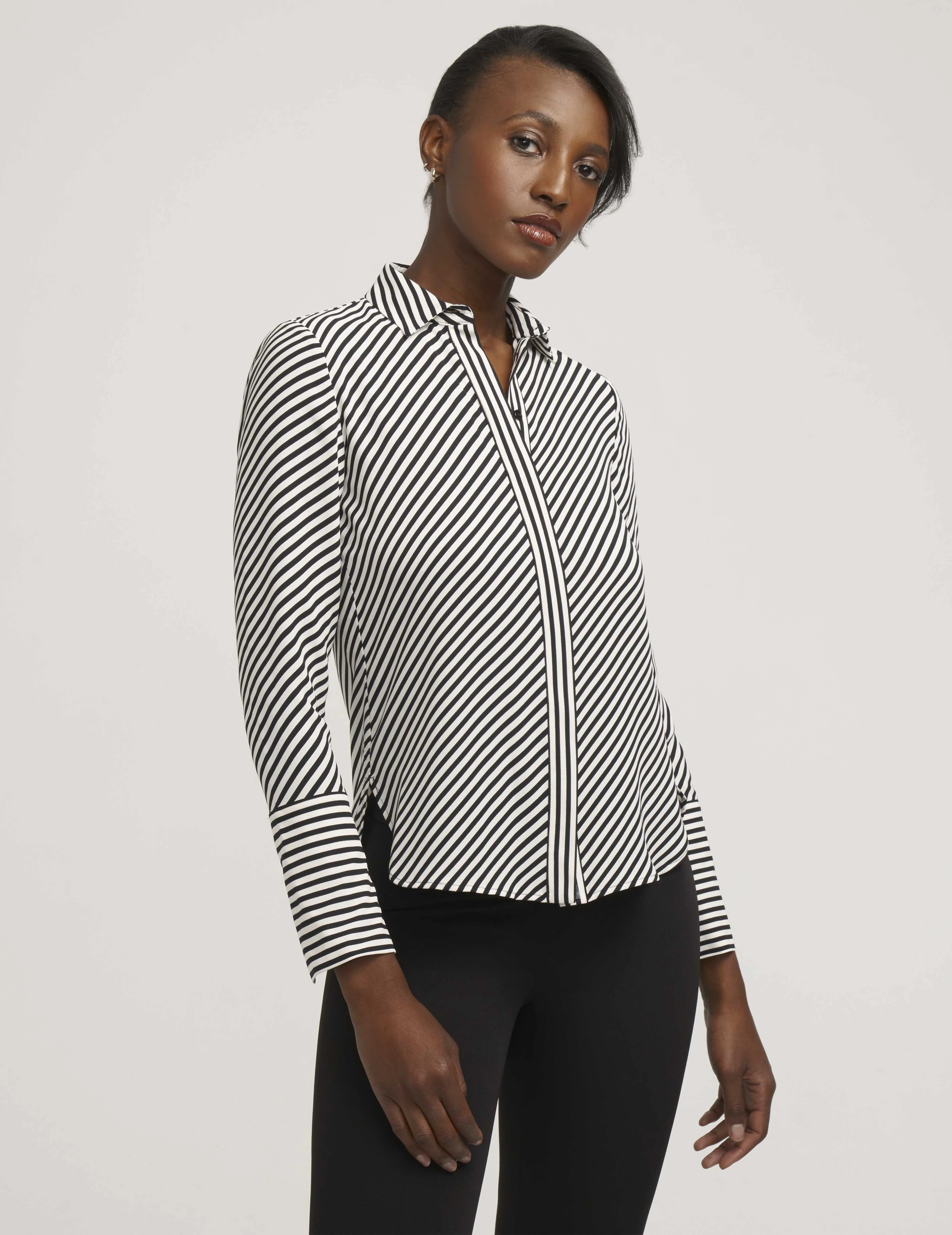 Stripe Blouse With Slit Cuffs- Sale