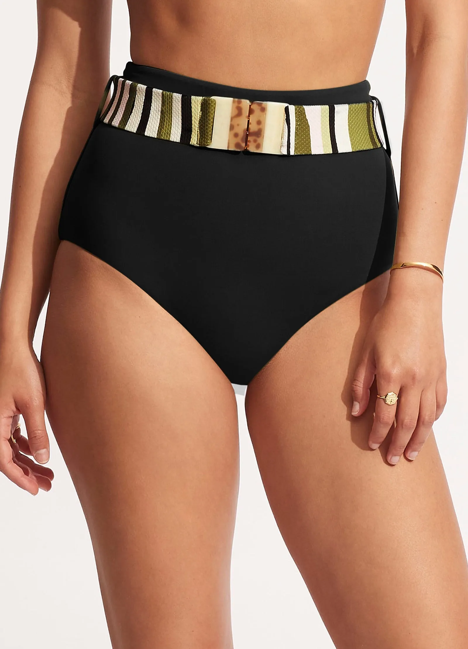 Sun Stripe High Waisted Pant With Belt - Avocado