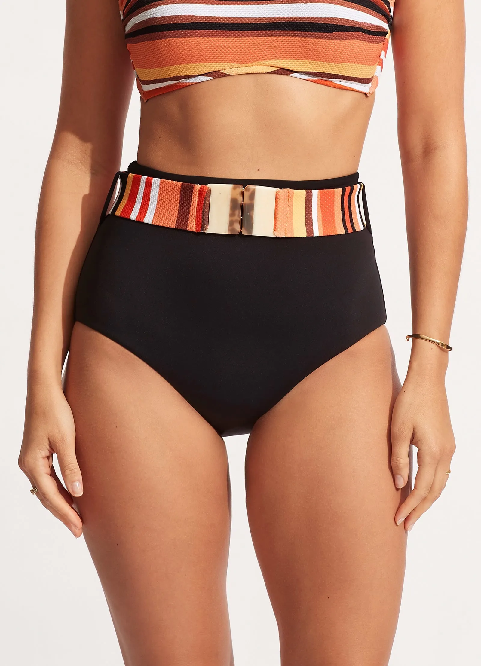 Sun Stripe High Waisted Pant With Belt - Black
