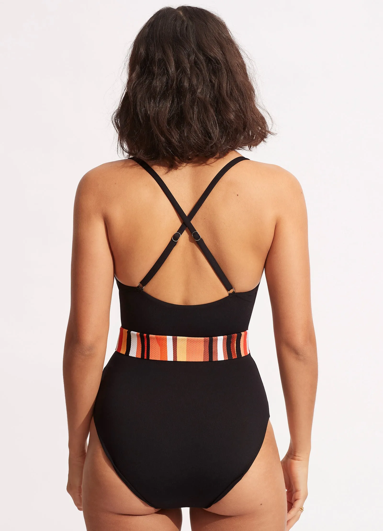 Sun Stripe One Piece With Belt - Black