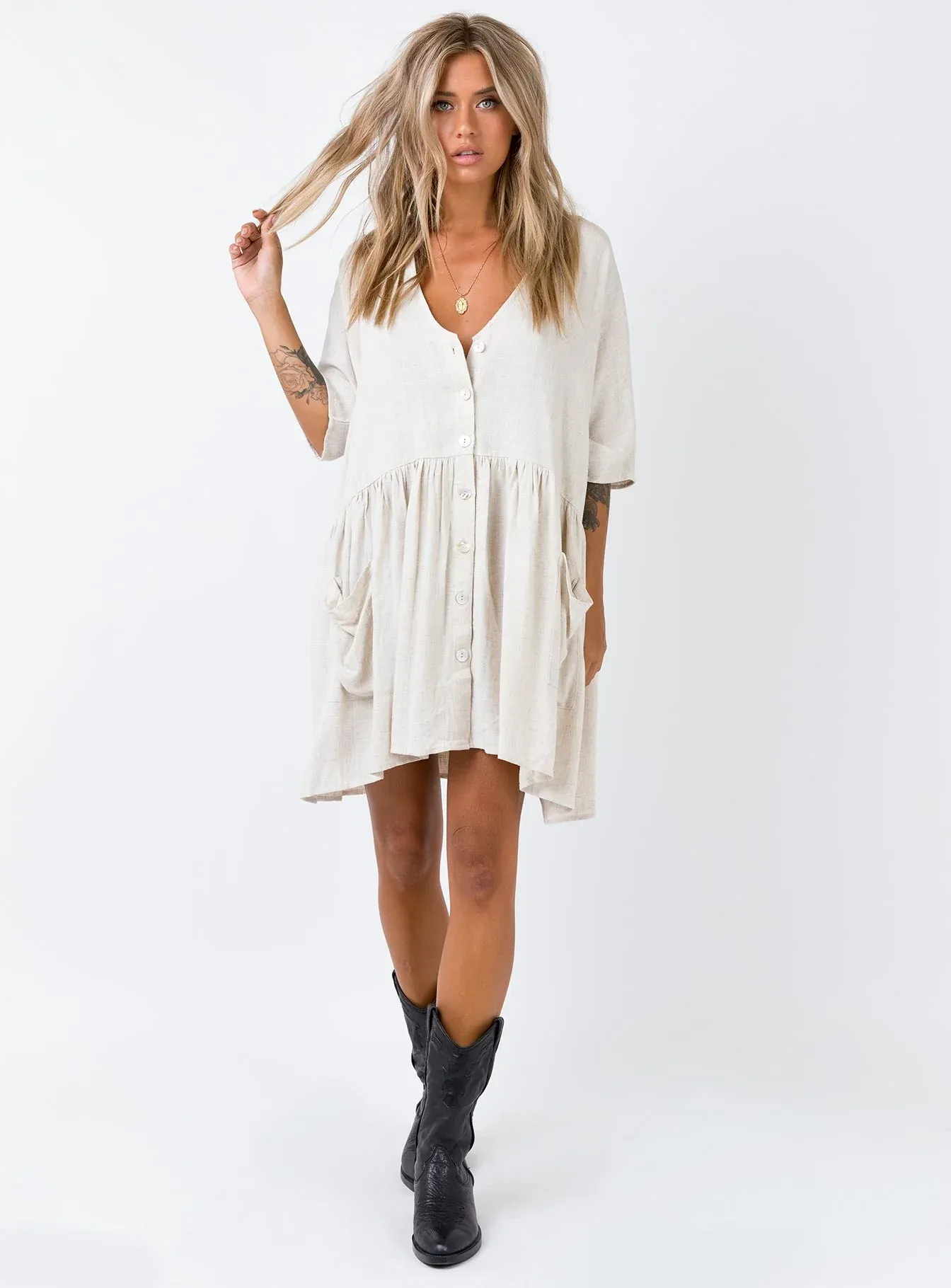 The Sandy Mini Dress Natural Lower Impact