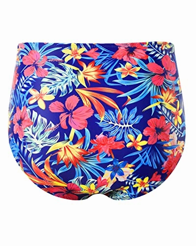 Trendy High Waisted Bikini Bottom Shirred Tankinis Brief-Flower