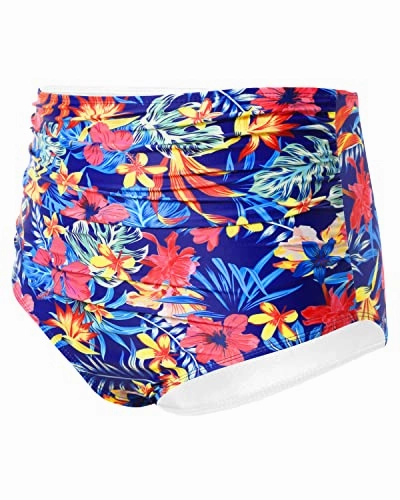 Trendy High Waisted Bikini Bottom Shirred Tankinis Brief-Flower