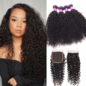 Tuneful 10A Jerry Curly Human Hair 4 Bundles With 4x4/5x5 Lace Closure 100% Remy Human Hair