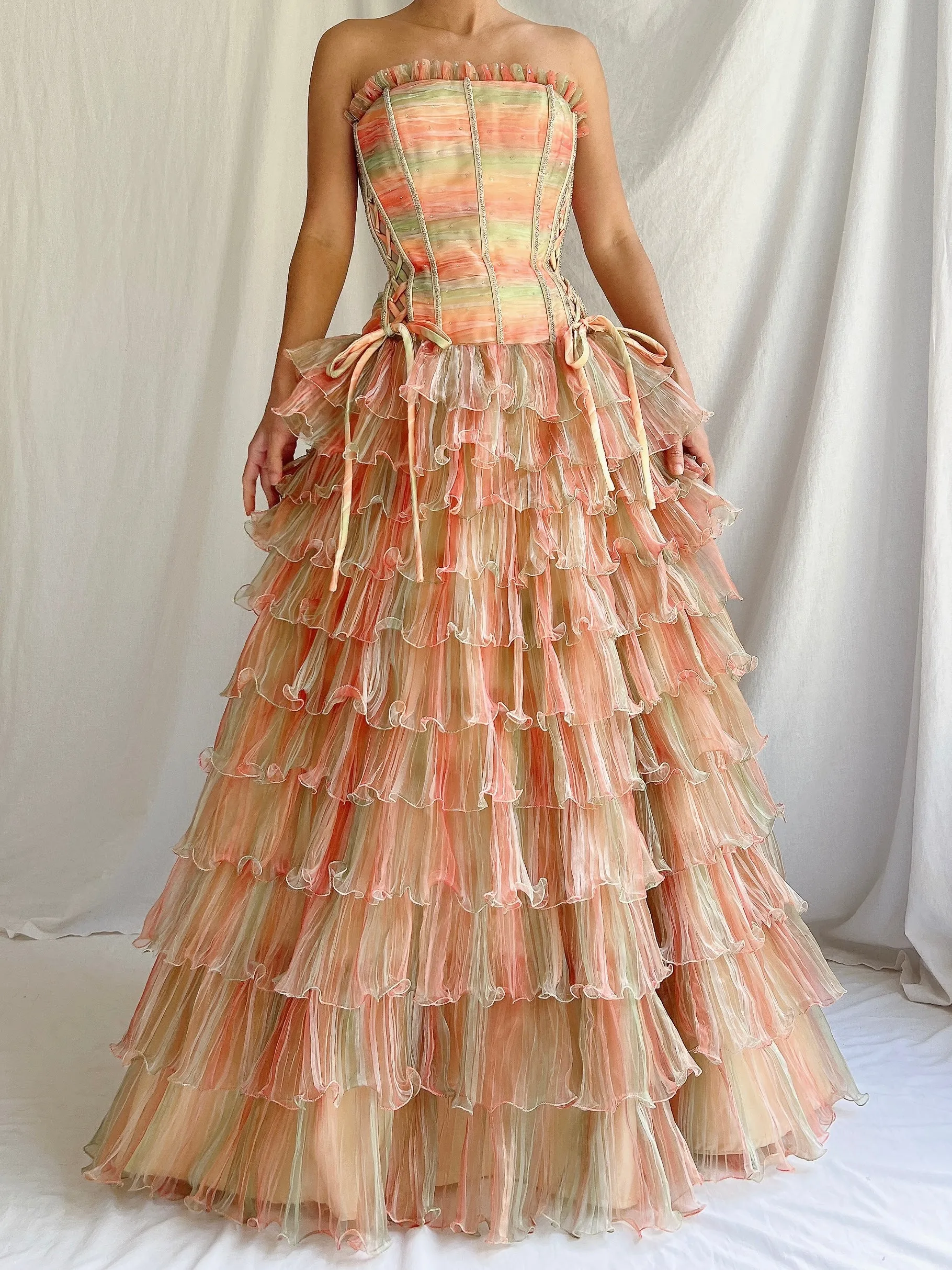 Vintage Strapless Tiered Dress - S/M